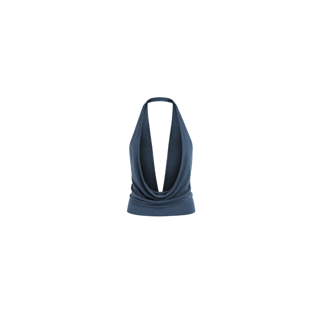 Graphite Blue Cascade halter top worn by model UNDC Fashion Ghana