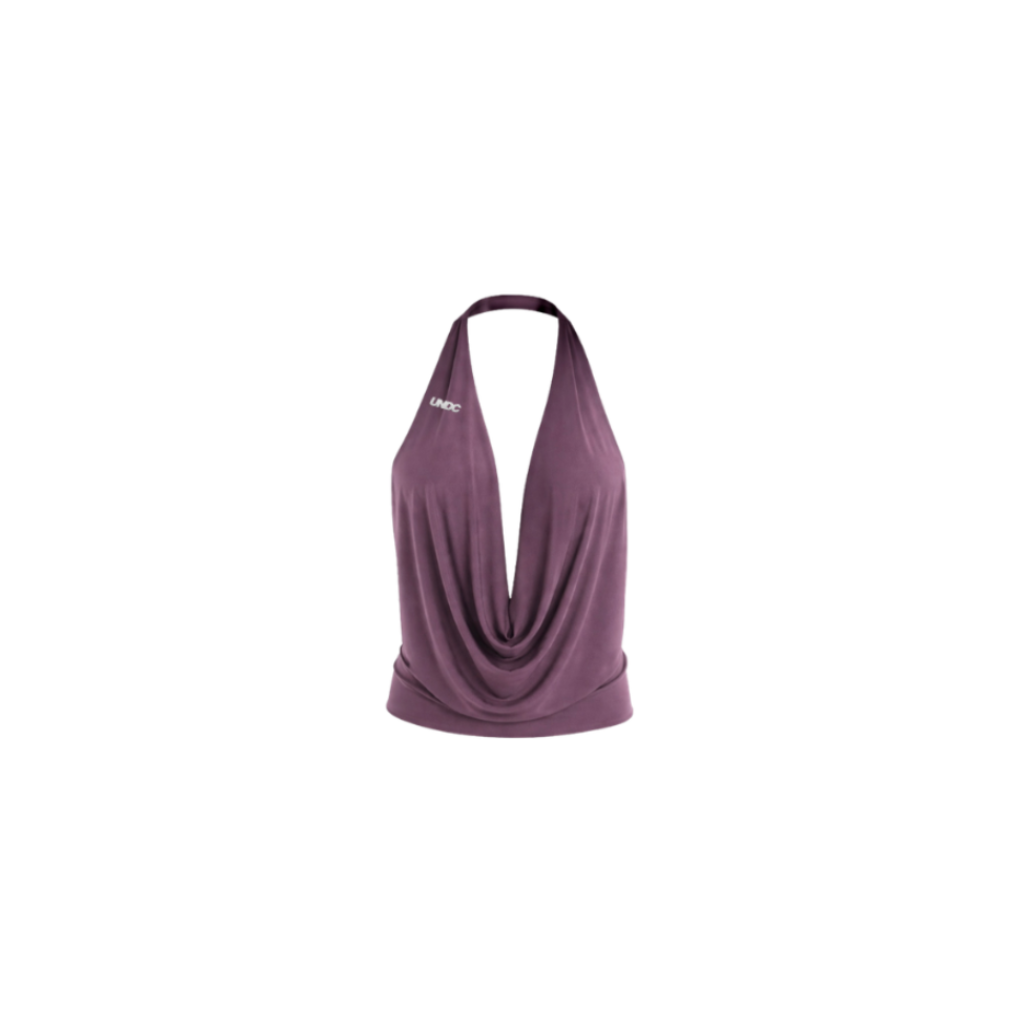 Mulberry Cascade cowl-neck halter top by UNDC Fashion Ghana
